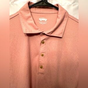 Mugsy Jeans Men’s Polo Shirt Coral Pink Color Size Medium Rayon Nylon Blend